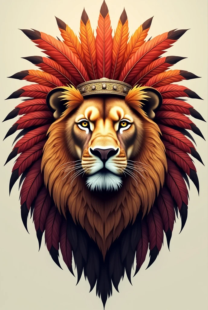 Lion head with indigenous feather headdress