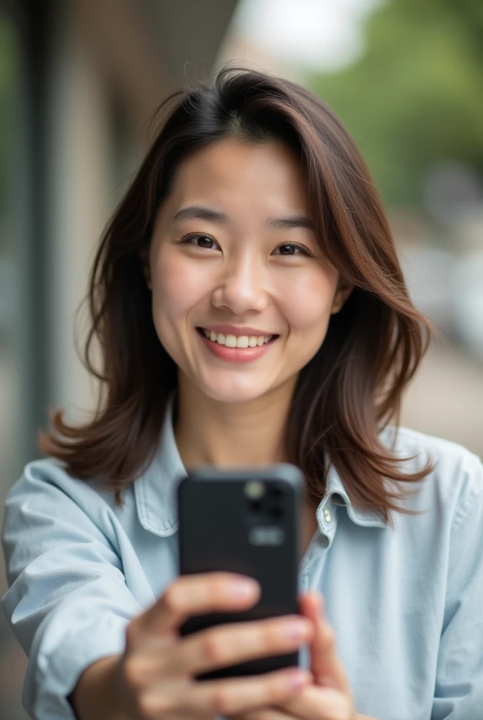 Age 35、Female Brown Hair 、cute 、Japanese 、Photo from the waist up Like taking a selfie Medium Hair A little smile