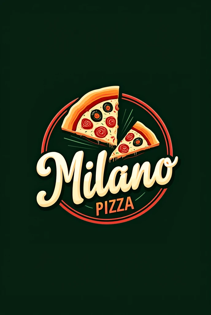 Logo pour ma pizzeria " Milano Pizza " en lien avec le karting électrique partenaire juste a côté
Couleur de l'Italie avec accent sur le vert et le noir