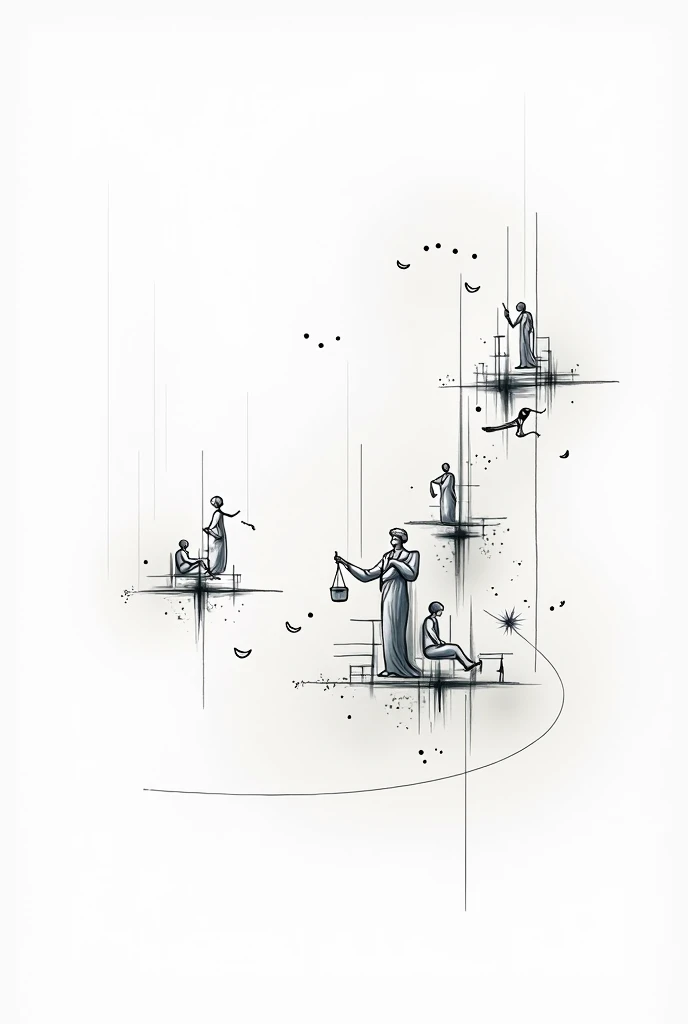 a white sheet with drawings or images related to jurisprudential studies for the cover of a folder 
