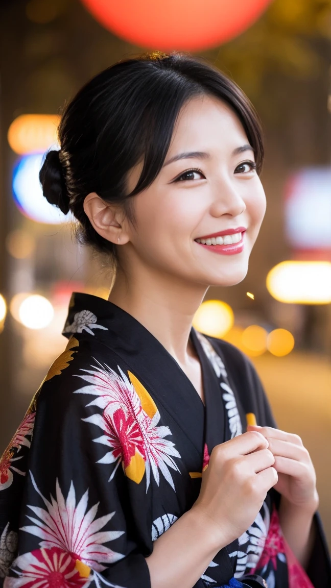 yukata Fireworks Smiling Mature Woman 45 talents Black hair chignon