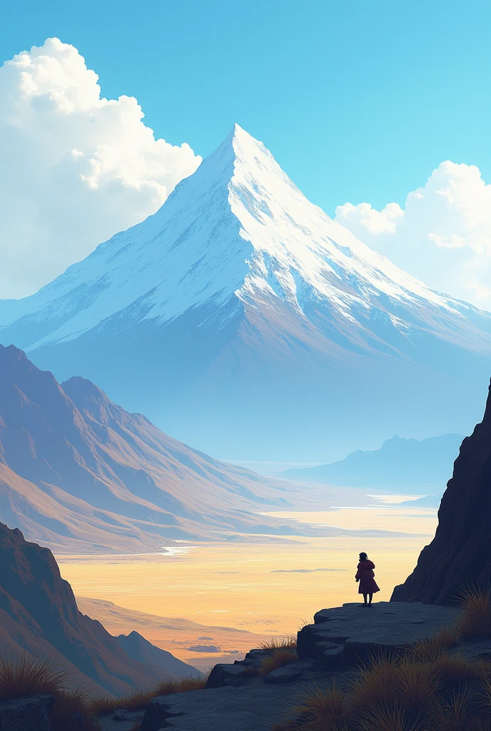 Extensive Landscape: Draw a vast, elevated landscape that captures the expanse and desolation of the punas. Includes high mountains, vast plains and a clear, airy atmosphere.
Colors and Light: Use cool and natural colors, like blue, gray and white, to represent the coldness and distance of the punas. The play of light and shadow can emphasize the immensity and solitude of the landscape..
Details of Flora and Fauna: Add minimal details of flora and fauna adapted to these regions, such as tough grasses or animals that survive in these extreme environments, to give authenticity to the illustration.
Human Figure the Cultural Element: Consider including a small human figure or Andean cultural elements that contrast with the magnitude of the landscape., highlighting the connection between humans and nature.
Atmosphere and Feel: Capture the feeling of vastness and serenity of the landscape, reflecting the poetic and reflective atmosphere of the poem.