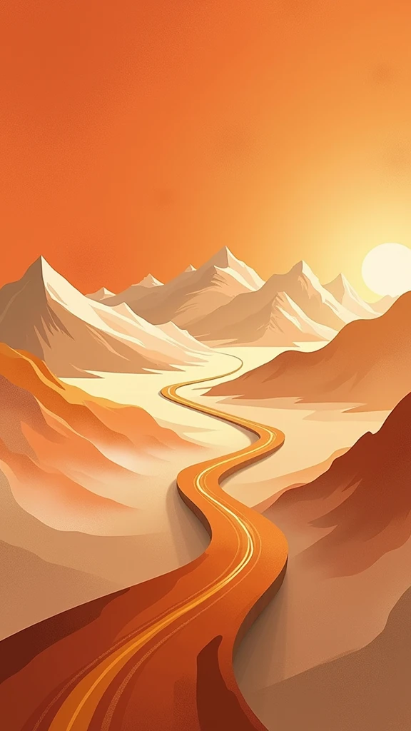 poster design,road,Mountain,sun,wealth,Gold Tone,Illustration Design,Flat,abstract,Screen subject pull up