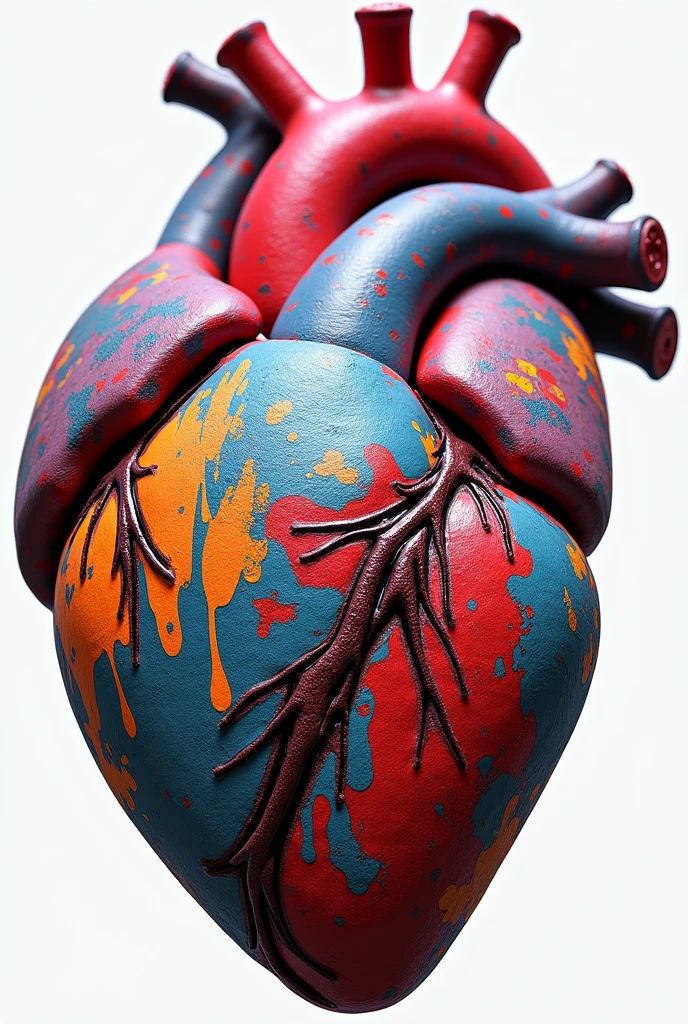 Realist heart sculpture painted with graffiti