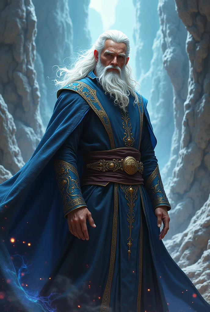 Make an image following the criteria:
1)Gender: Man 2)body hair: White and Shoulders 3)classy : rpg wizard 4)kor : 20 year