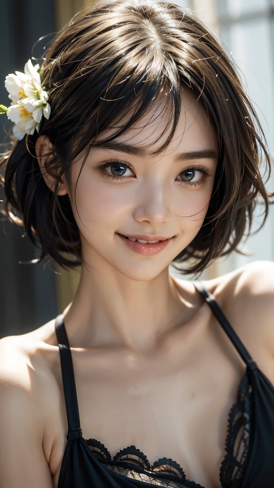 (8k, RAW Photos, Best Quality, High Resolution: 1.1), (Ultra Realistic: 1.4), (Realistic, Photorealistic: 1.3), Soft Light, Girls, Japan People, Realistic Faces, Realistic Bodies, Realistic Skin, , Absurdity, Masterpiece, (Cute: 1.8), Cuties, Solo, (Large: 1.2), Detailed Black Eyes, Innocent Eyes, Cheeks, (Pink Bikini: 1.2), Split Abs, Cinema Light, Film Grain, Bun Hair, ((Big: 1.1)), Cherry Colored Lips, Close Up, Look Viewer, Upper Body, Open Lips, Top Teeth, (Smiling Eyes: 0.6), ((grinning: 1.2)), Depth of Field, Blurred Background, Eye Focus, Bokeh, Summer, Sea, 85mm Lens, f/1.4, Professional Lighting, Young, Portrait, Photon Mapping, Radiosity, Physically Based Rendering