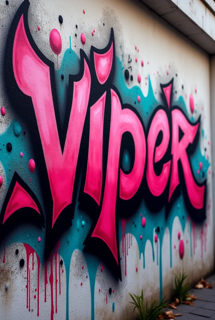 a Graffiti calligraphy with the following composition v1p3r with the color palettes pink and black
