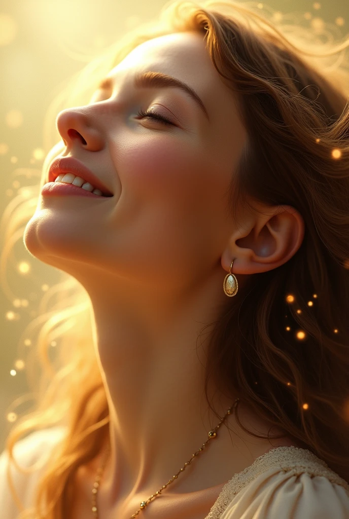 realistic image 32 year old woman praising God 18k