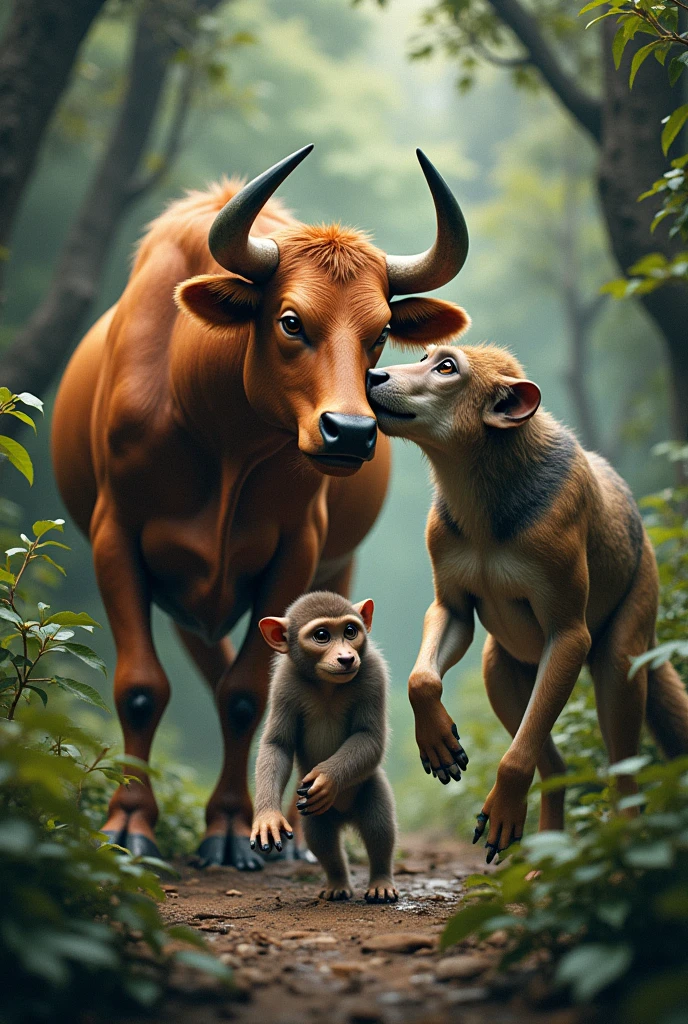 cow, lobo, mono