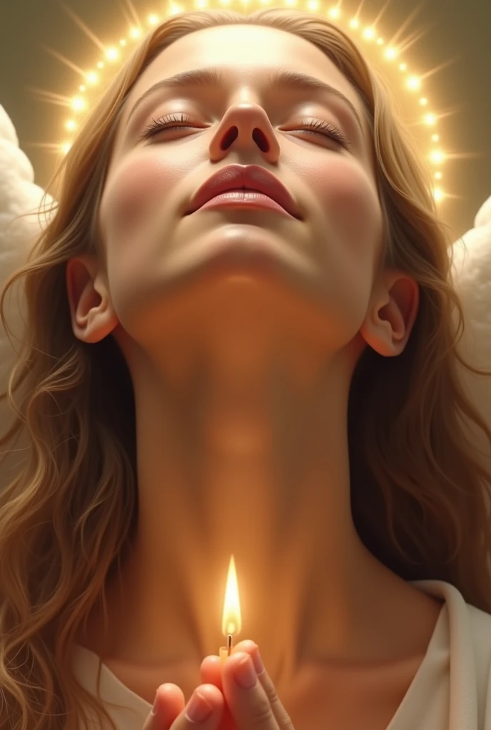 realistic image 32 year old woman praising God 18k