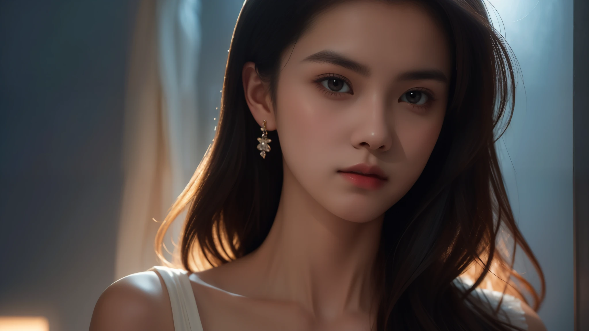 The portrait artwork of a beautiful girl with the theme of light and darkness, ultra-sharp CG at 16k resolution, a masterpiece, Excellent image quality, Very delicate), (Great light and shadow, Exquisite and beautiful), Really smooth skin, Bright face, Displaying near-perfect 18k quality, versatile, lovely.