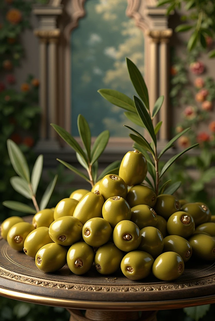 Create elegant and refined olives that reference French gardens influenced by Baroque art.