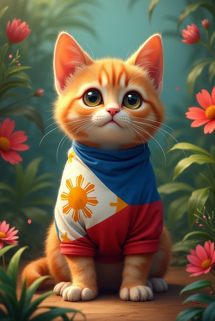 Un chat avec un drapeau Des philippin comme vêtements