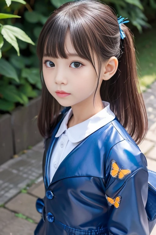 female kindergartener Butterfly from the neck down々 Rubber Suit Butterfly on the back々Feather Hair color blue