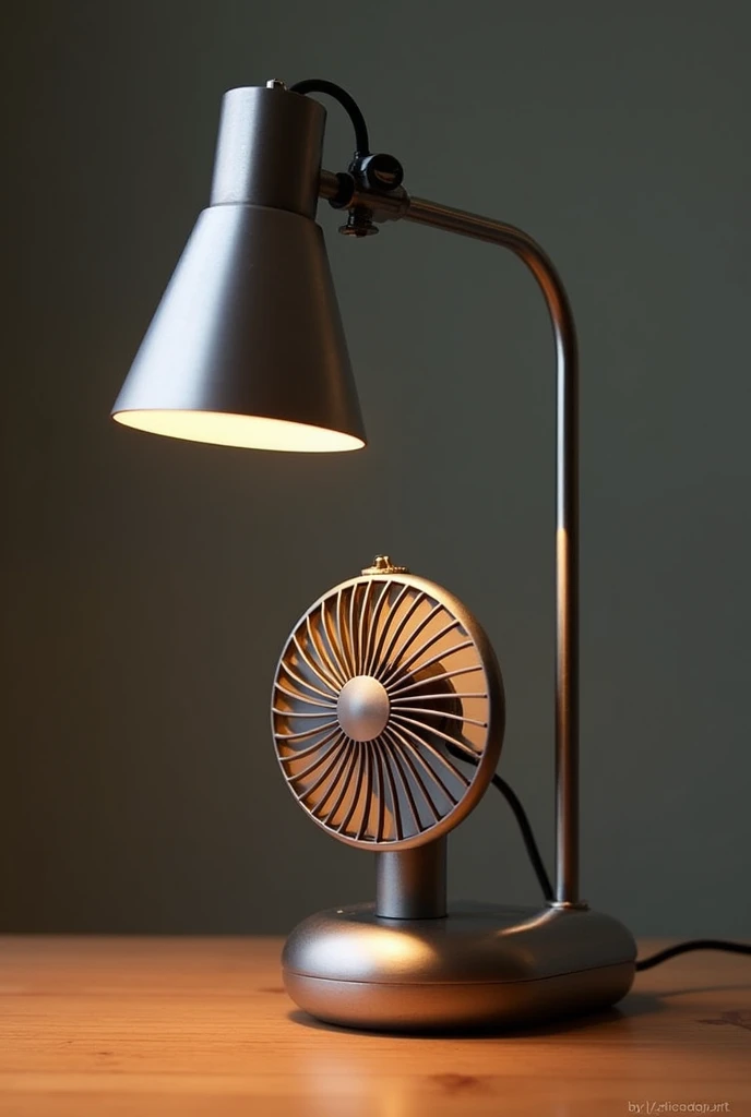A small table lamp with a fan with a metal tube