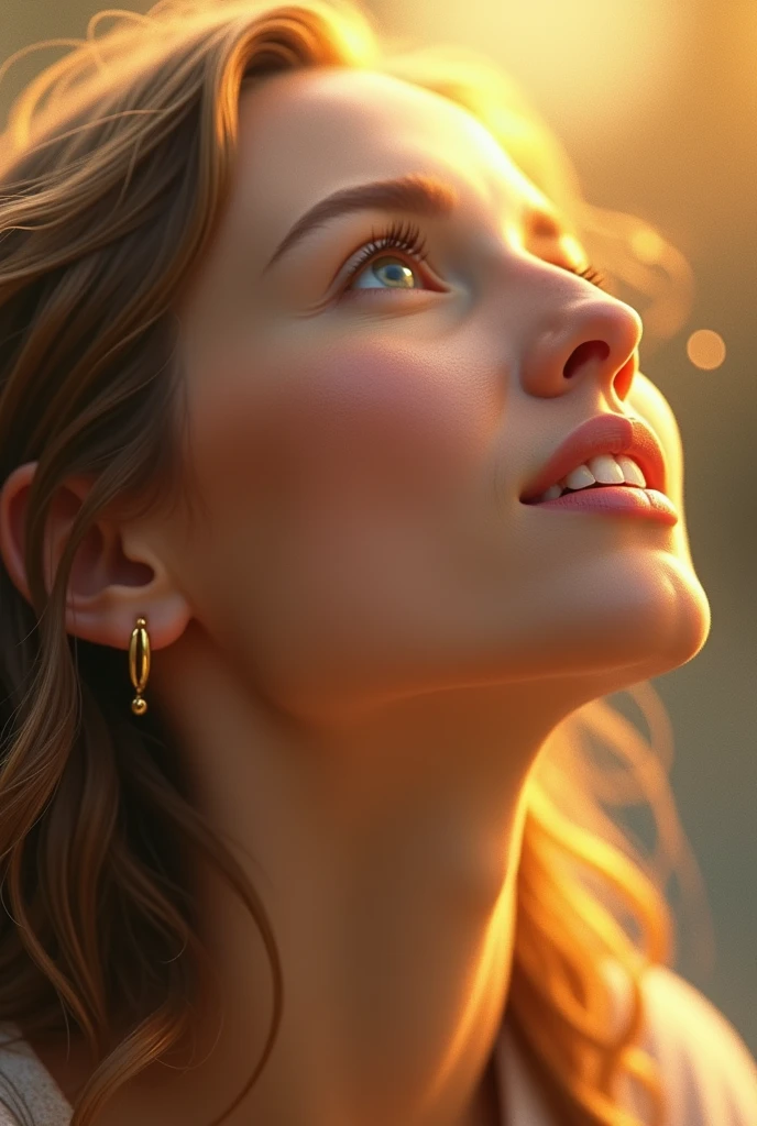 realistic image 32 year old woman praising God 18k