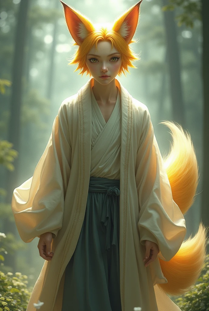 A ktsune man with yellowish tails
