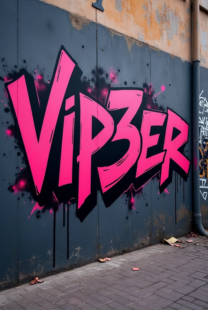 a Graffiti Stencil with the following composition v1p3r with the pink and black color palettes