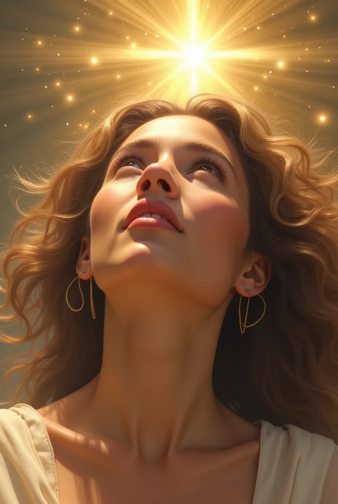 realistic image 32 year old woman praising God 18k