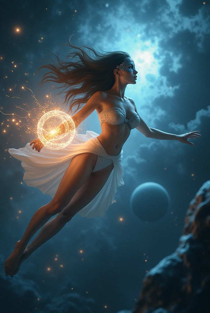Spiderlantern beautiful woman,with mask ,flying in space, with his power ring shining,perfect body, beautiful eyes