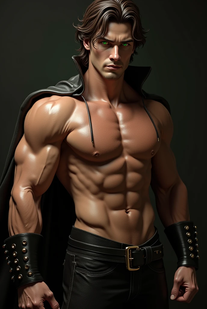 zorro,detailed face, provocative face, detailed body, whole body, 5 fingers, Detailed hands, strong abs, pair of nipples, defined pectorals, green eyes, detailed eyes, short hair, Brown leather, 2 arms, 4 toes, naked, flaccid penis, showing buttocks, Men&#39;s underwear