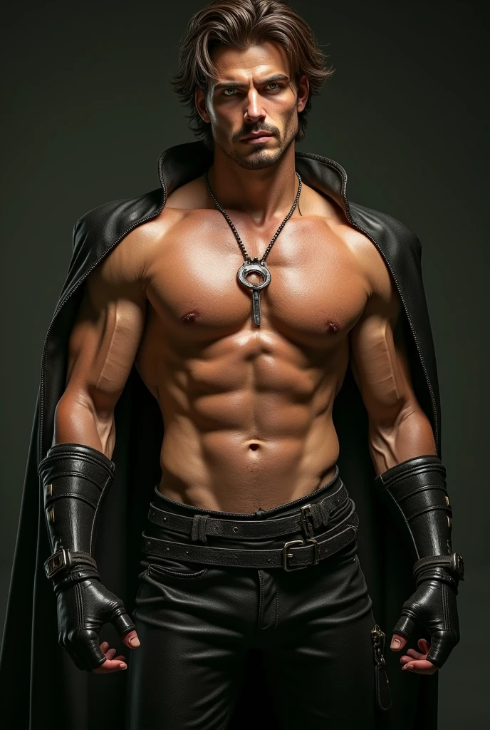 zorro,detailed face, provocative face, detailed body, whole body, 5 fingers, Detailed hands, strong abs, pair of nipples, defined pectorals, green eyes, detailed eyes, short hair, Brown leather, 2 arms, 4 toes, naked, flaccid penis, showing buttocks, Men's underwear