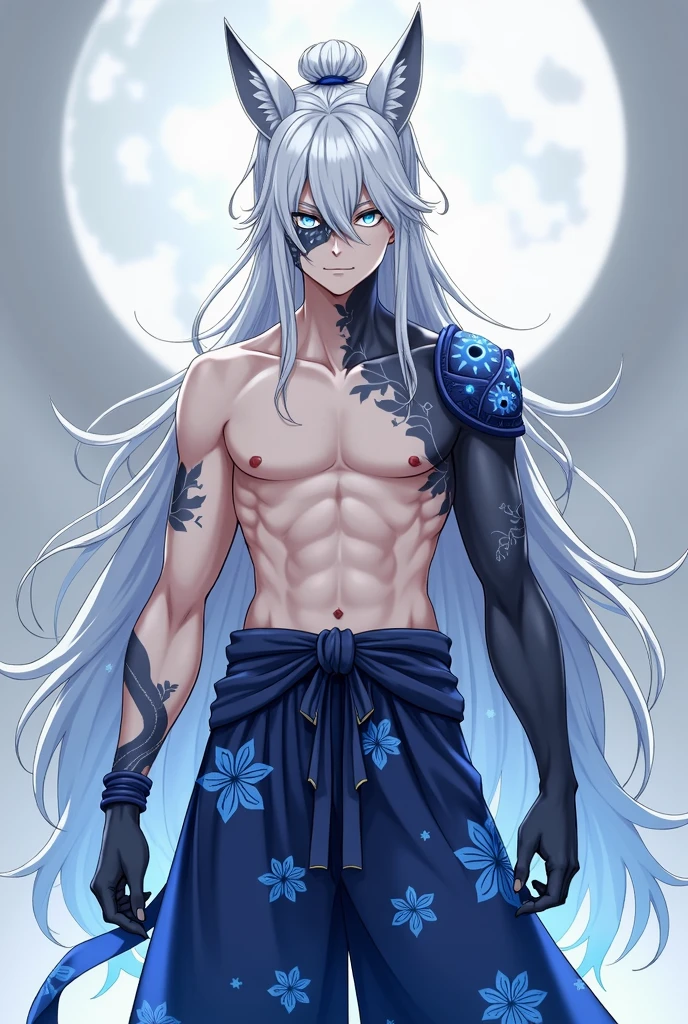 A pale shapeshifter rabbit with blue eyes hot sexy male anime