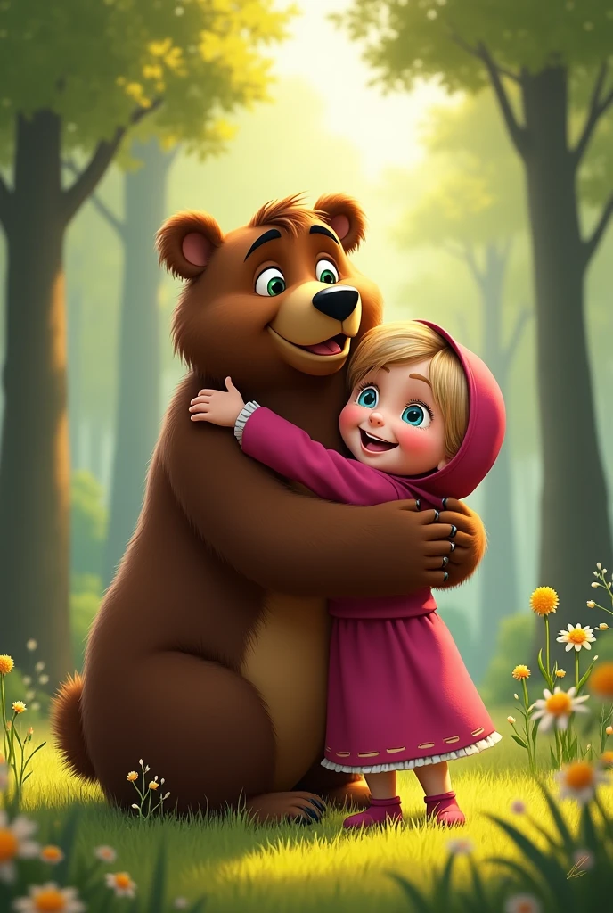 Masha the bear and the bear hugging Masha