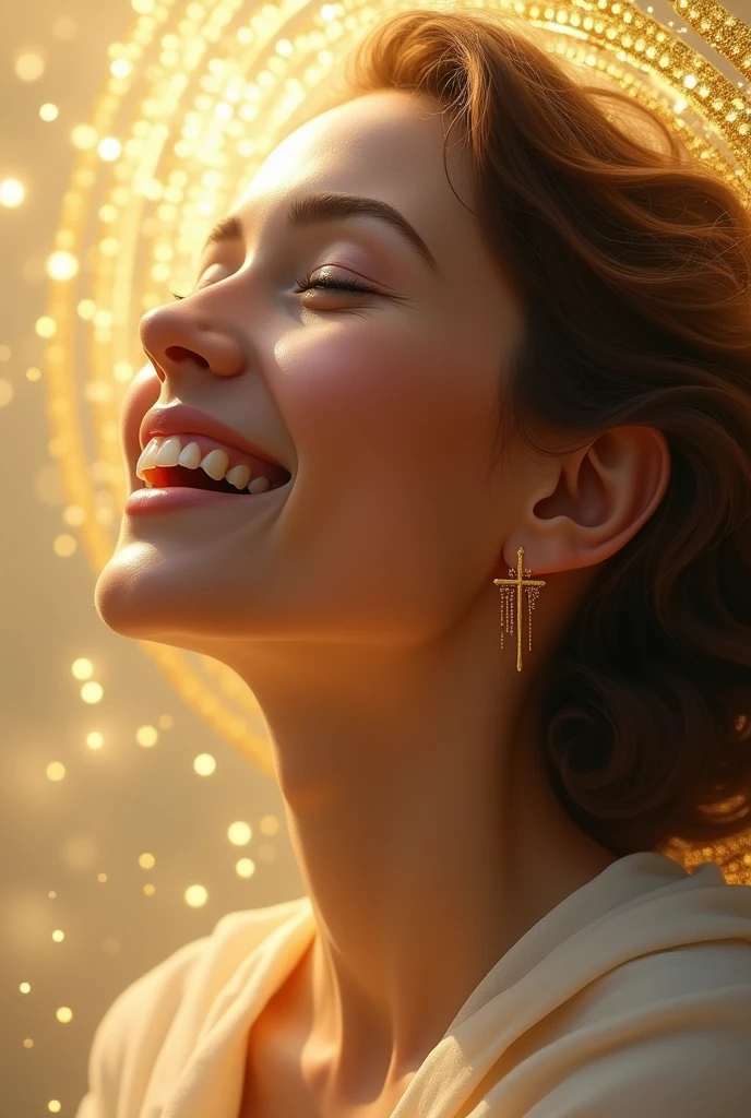 realistic image 32 year old woman praising God 18k