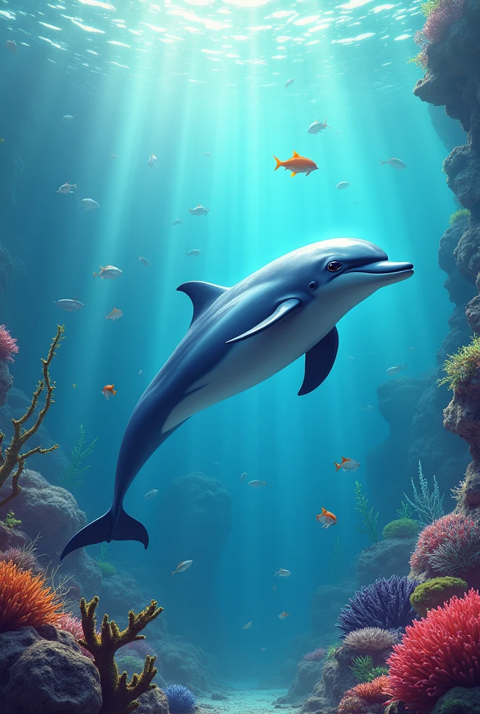 Dolphin in a sea with colorful aspects