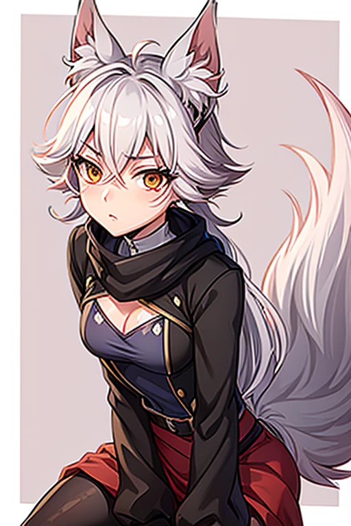 Fox-tailed zorro waifu, pirate clothing , HD, pelo blanco con rosa, busto, 