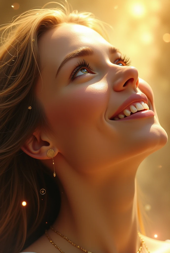realistic image 32 year old woman praising God 18k