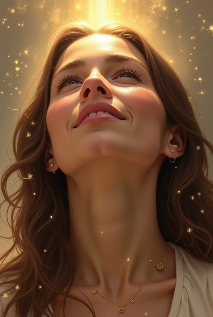 realistic image 32 year old woman praising God 18k