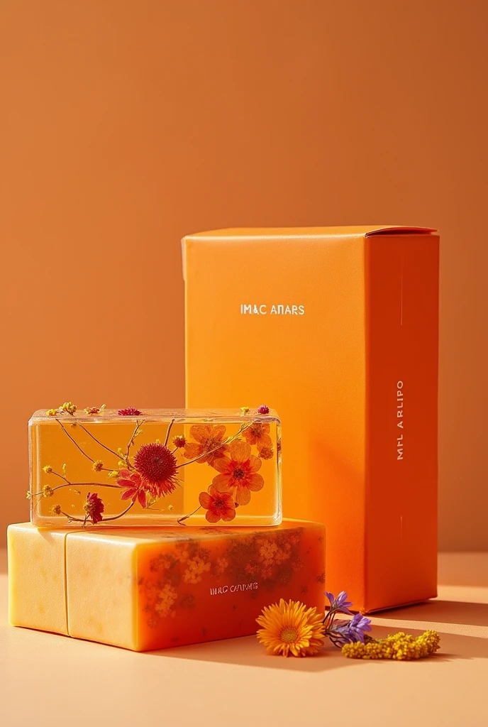 image packaging orange colored glycerin soaps with dried flowers