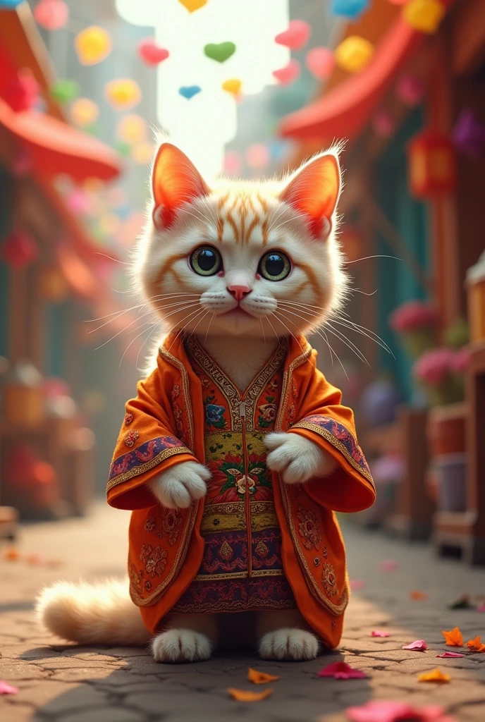 Un jolie chat avec un drapeau Indonésien comme vêtements dans un carnaval