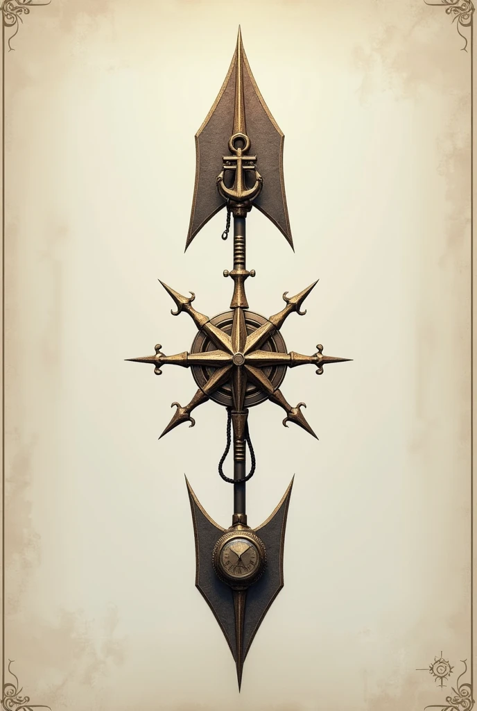 An arrow with a body like this has a compass rose, a pocket watch and an anchor as a tip with a trail