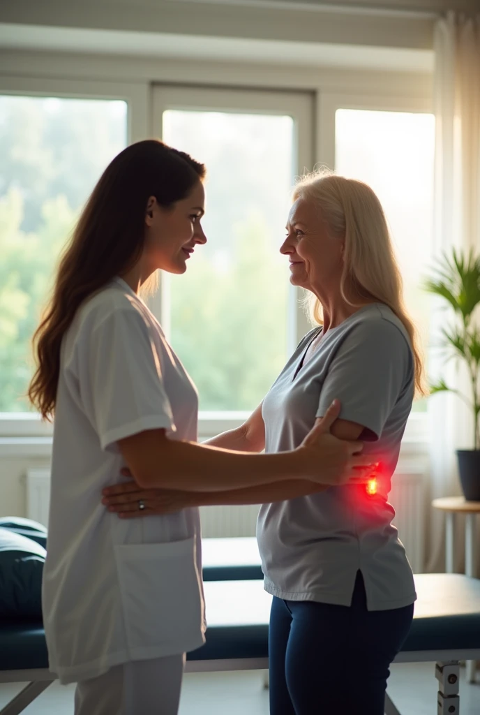 Therapist helping a person with lower back pain to do exercises
