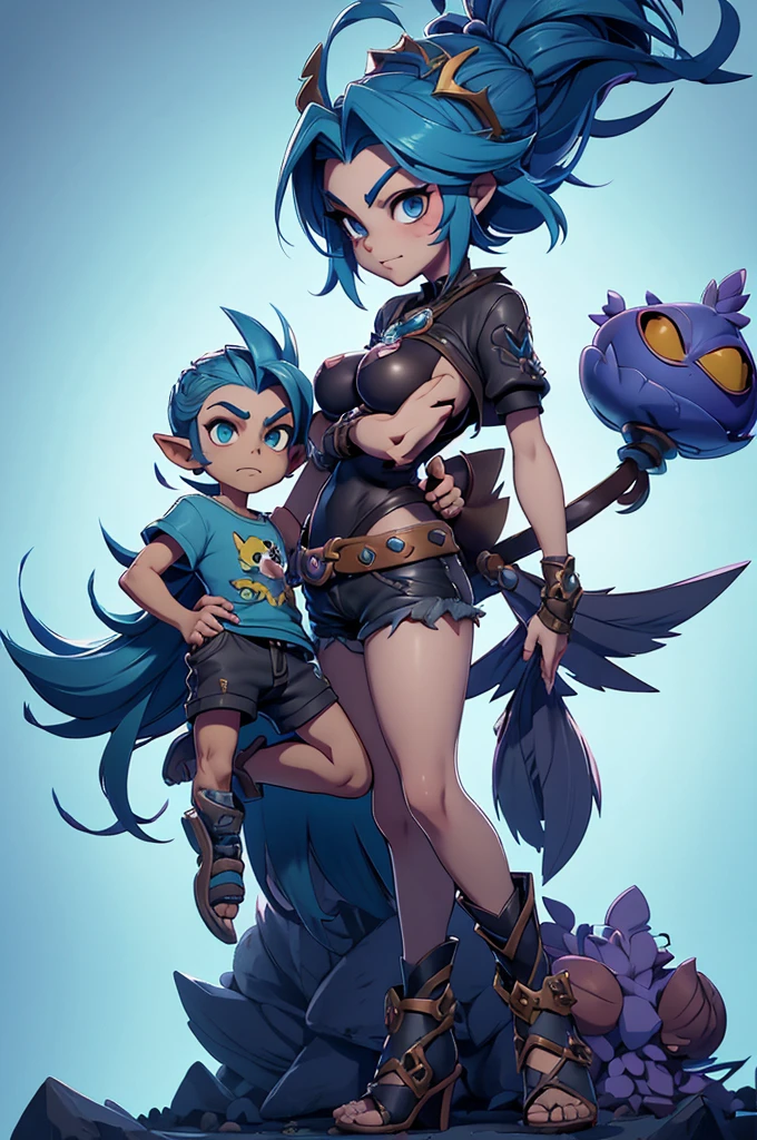 arvore estilo rayman legends, character estilo art rayman legends, girl and boy, corpo inteiro, ESTILO VIKING, acessórios gigantes,giant monster, big breats,Little bunny, (shorts),big breast, ((asymmetric t-shirt)), Monsters around, Monsters Hunter