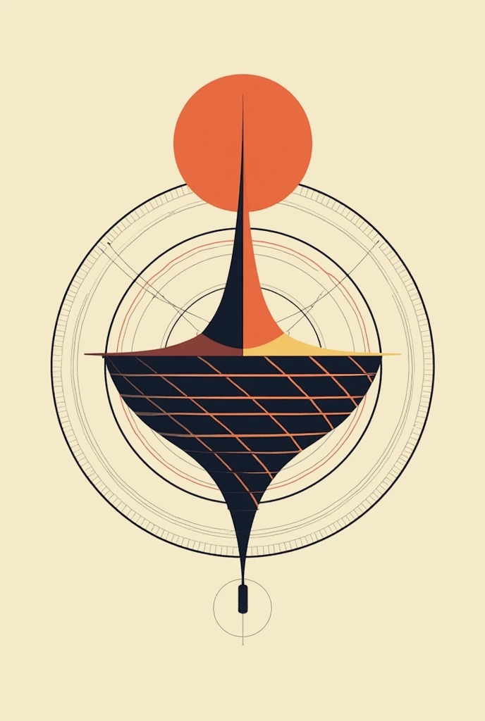 Two-dimensional design with spinning top symbolism