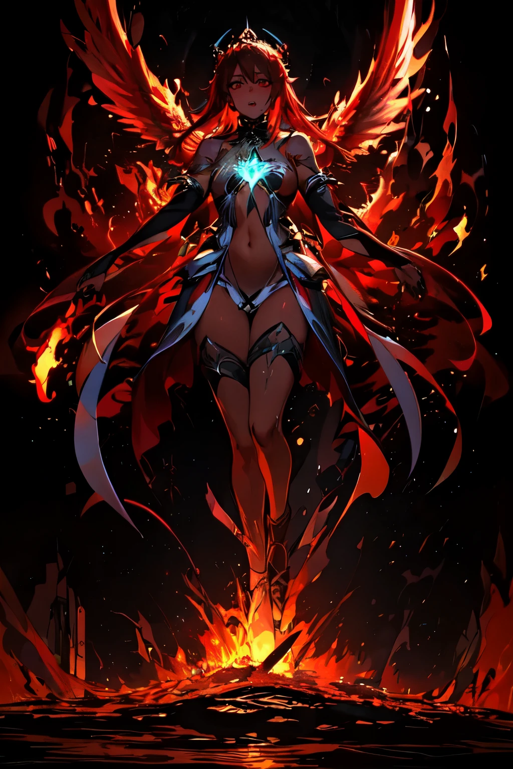 una mujer con ropa sexy lanzando un hechizo de fuego Color verder destruyendo una ciudad , green fire rune, green fireball, Green fire phoenix flying above,fire sorceress, Goddess of hell, detailed fancy art, fancy art style, BREAKING beautiful ancient fire witch, queen of fire, fancy art behance, beautiful celestial wizard, Beautiful sorceress, glowing floating fire fragment, green crystal, dazzling spark of fire, iron chain, fire storm , BREAKING beauty from another world, golden crown , detailed clothing, Cold aura, cold face, tall body, mature body, seductive body, medium chest, Detailed beautiful face, Ojos brillantes detaileds, detailed skin, full bodyBREAK,detailed,realist,Arte digital 4k muy detailed,Octane rendering, bioluminiscente, BREAK Concept art in 8K resolution, Realism,by Mappa Studios,masterpiece,Best Quality,official art,illustration,clear line,(fire_Color),perfect composition,absurdities, fancy,in focus,rule of thirds
