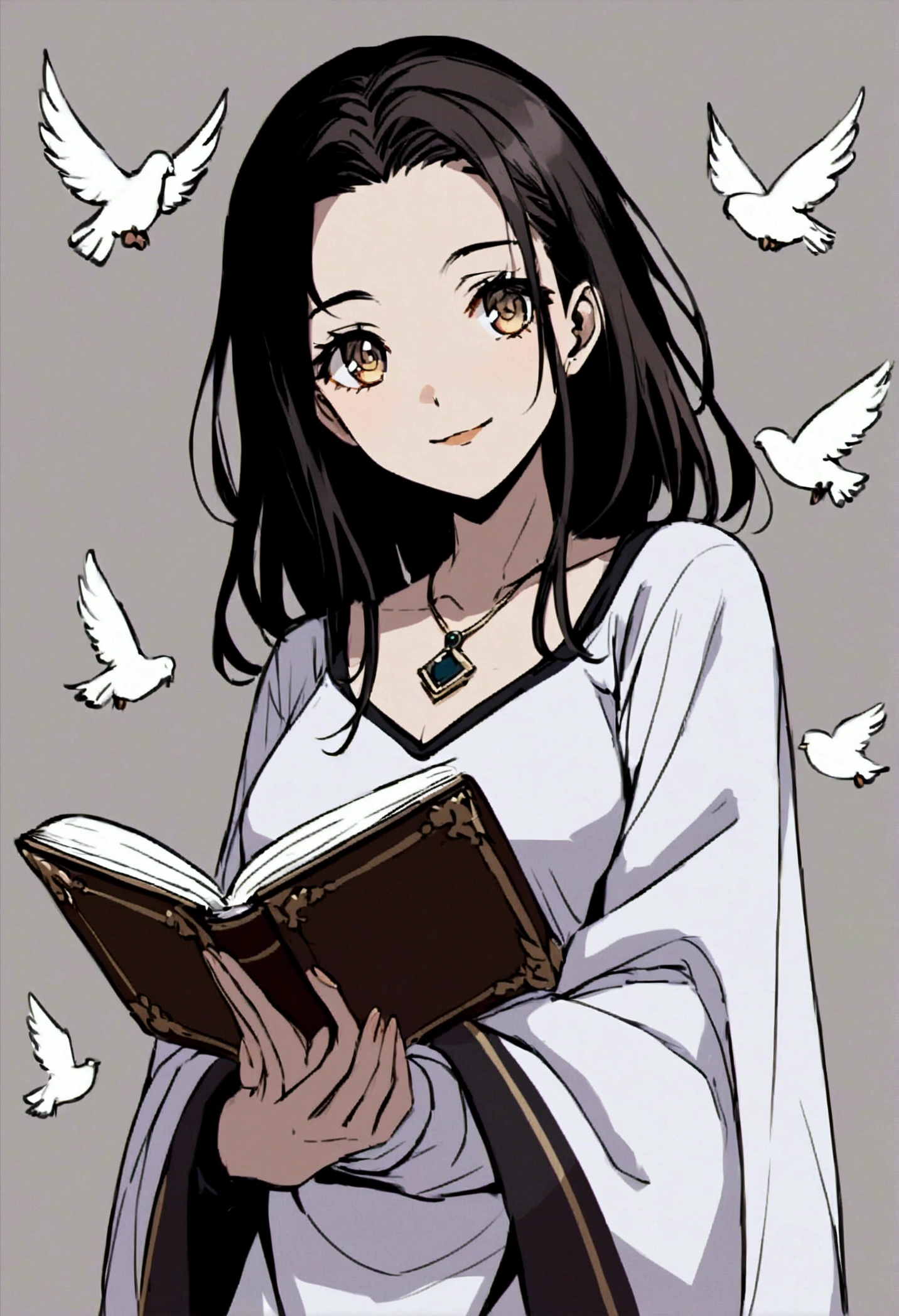 Place your pendant in the shape of an eye, and put in the book that it carries the title " Kingdom health", also add a beam of light on it and clouds next to the doves. And the light brown eyes.