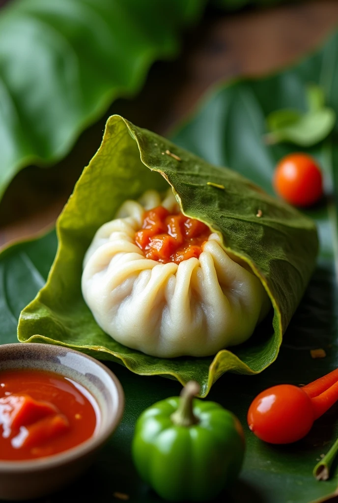 Pastil wrap in banana leaves with condement