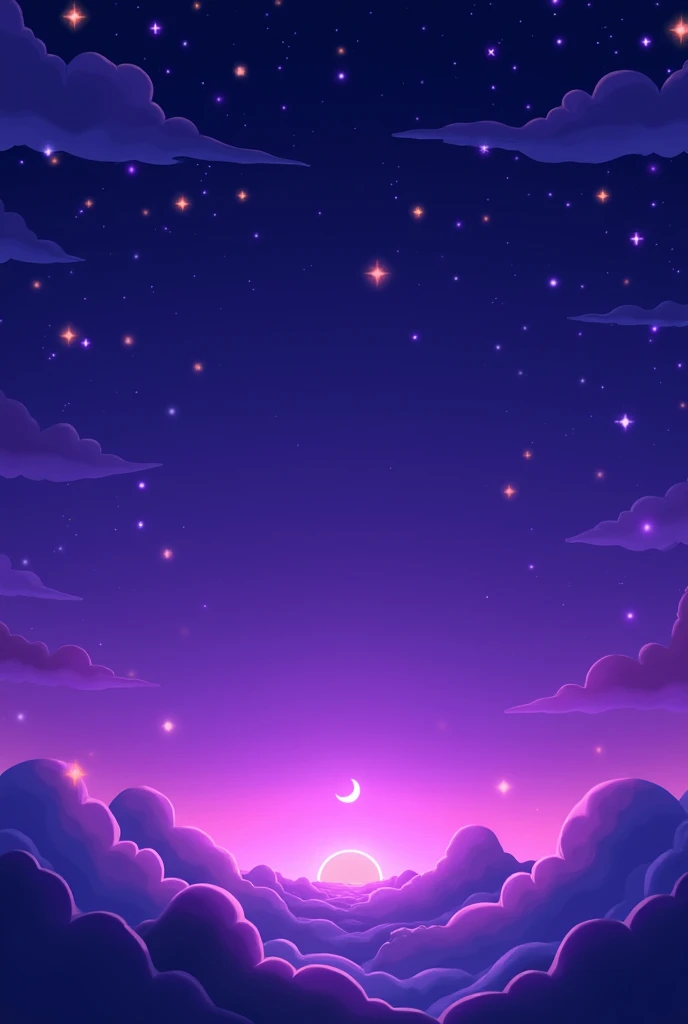 2d anime style sky banner , starry with purple stars with a small size dark moonlight to put on youtube .