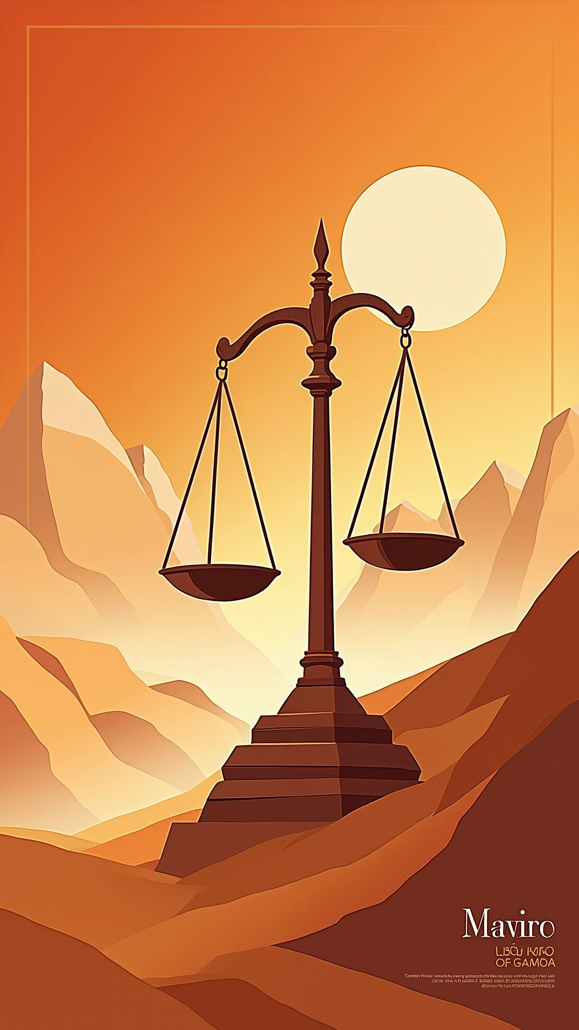 poster design,The visual center is the scales representing law,Gold Tone,Illustration Design,Flat,abstract,Screen subject pull up