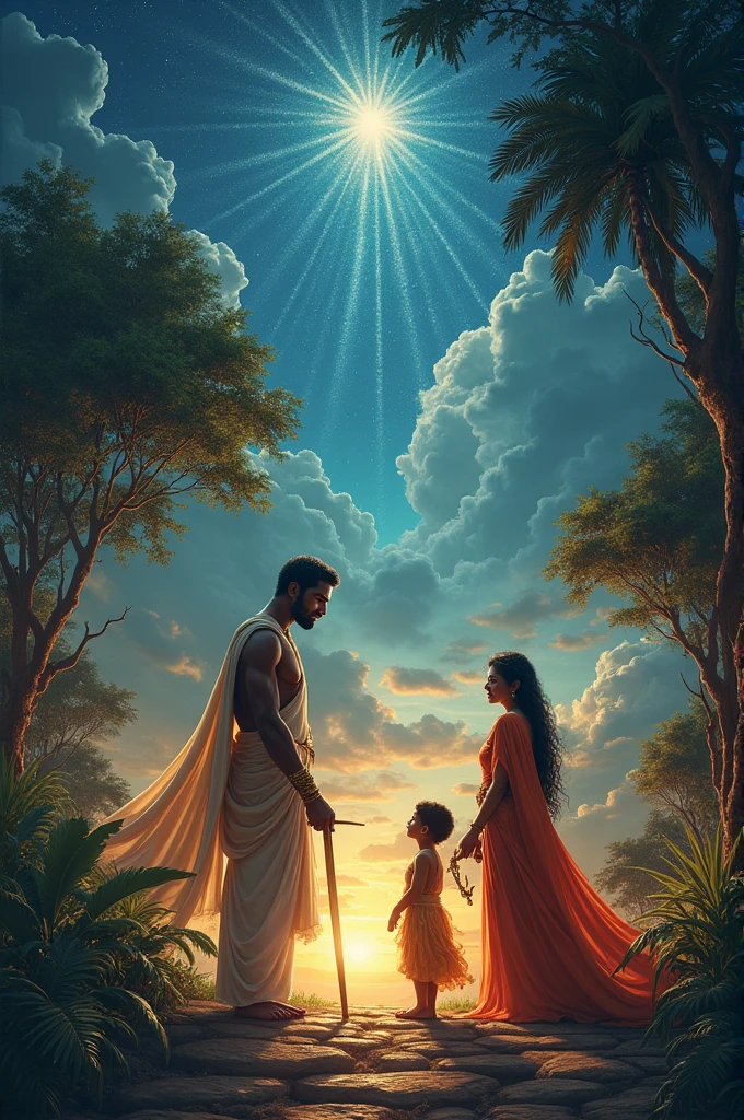 रामायण की शुरुआत
बहुत समय पहले की बात है, जब धरती पर आर्यावर्त नाम का एक शक्तिशाली और समृद्ध राज्य था। इस राज्य के राजा, राजा सर्वयुद्ध, और रानी लीला, अपनी प्रजा के लिए न्यायप्रिय और करुणामयी थे। लेकिन उनके जीवन में एक कमी थी - उनके पास कोई संतान नहीं थी। राजा और रानी ने वर्षों तक तपस्या की और देवताओं से एक पुत्र की प्राप्ति की प्रार्थना की।
एक दिन, उनकी प्रार्थनाओं का फल मिला, जब एक रात आसमान में सितारे विचित्र रूप से चमक उठे और पूरी प्रकृति ने जैसे एक अज्ञात आनंद का अनुभव किया। उसी रात, रानी लीला ने एक पुत्र को जन्म दिया। उस पुत्र का नाम रखा गया रामायण, और उसकी जन्म के साथ ही चारों दिशाओं में सुख-शांति का माहौल बन गया। भविष्यवक्ताओं ने बताया कि रामायण कोई साधारण बालक नहीं था। वह धरती पर देवताओं का वरदान था, जो संसार में न्याय और धर्म की स्थापना करने के लिए आया था।