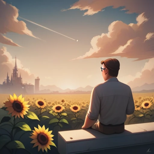 (masterpiece:1.4), (best quality:1.4), (high resolution:1.4), (masterpiece, best quality, high resolution:1.4), dark fantasy, Science fiction, Frank Miller comic style, After the end of the world,A destroyed city without humans,top view,1 sunflower cute corgidog 1 cute american shor thair cat 1 dark glasses psychedelicbeam Robert De Niro