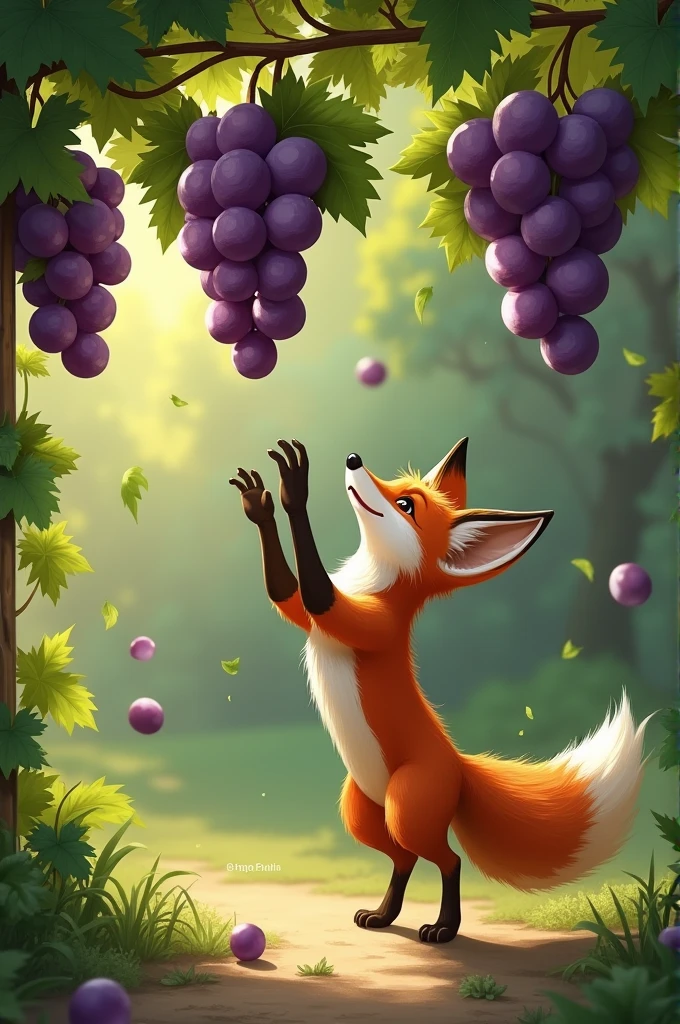 Taking a few steps back, the fox jumped and just missed the hanging grapes. Again the fox took a few paces back and tried to reach them but still failed.
Finally, giving up, the fox turned up his nose and said, "They're probably sour anyway," and proceeded to walk away.
MORAL: It's easy to despise what you cannot have.
Miss 