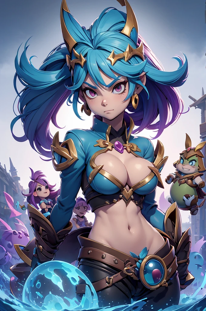 (rayman legends), character estilo art rayman legends, girl and boy, corpo inteiro, ESTILO witch, acessórios gigantes,giant monster, big breats,Little bunny, (shorts),big breast, , sensuality, FANTASY, shanoa castlevania, nier automata