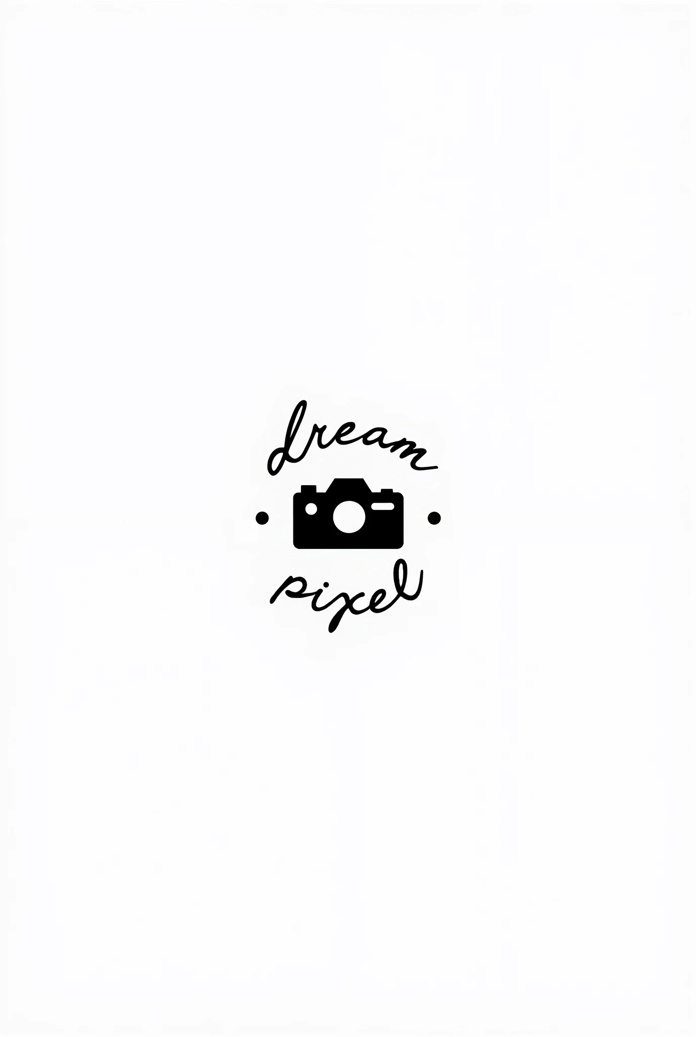 masterpiece. Logo word from "Dream pixel "logo . Minimalist logo. Monochrome. Black and white. Reverse color, handwriting logo. Camera logo.