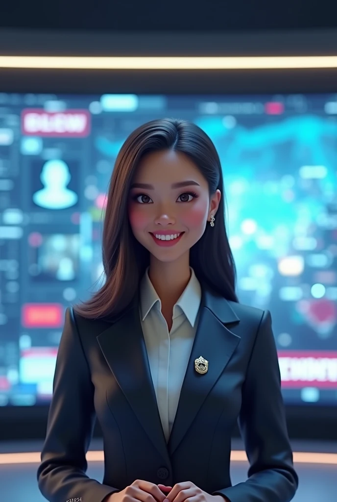 Create an avator news reporter and before avatar there is a large screen